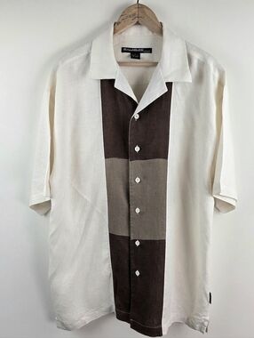 Syllables Shirt Mens Large Multicolor Short Sleeve Button Up Colorblock Linen